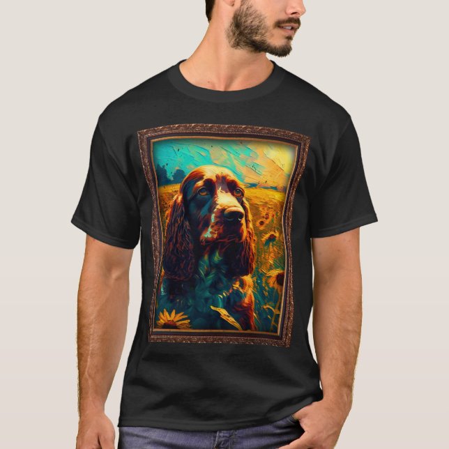 Field Spaniel Painting Sunflower Flower Mom Women  T-Shirt (Front)