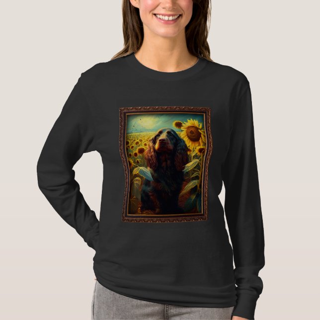 Field Spaniel Painting Sunflower Flower Mom Women  T-Shirt (Front)