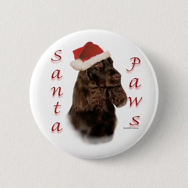 Field Spaniel Santa Paws Button (Front)