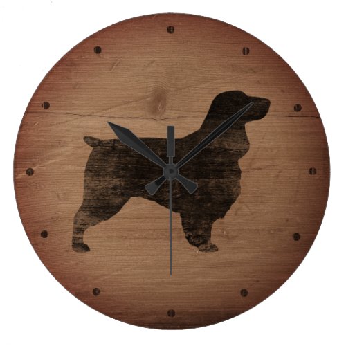 Field Spaniel Silhouette Rustic Style Large Clock