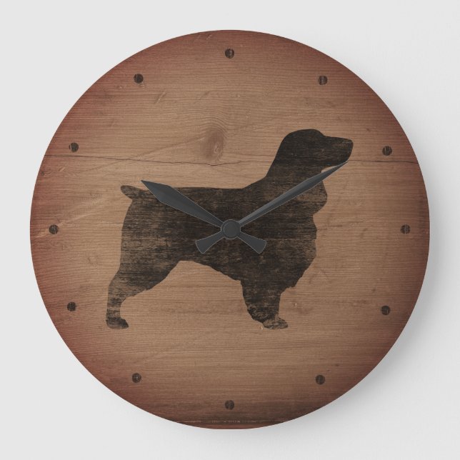 Field Spaniel Silhouette Rustic Style Large Clock (Front)