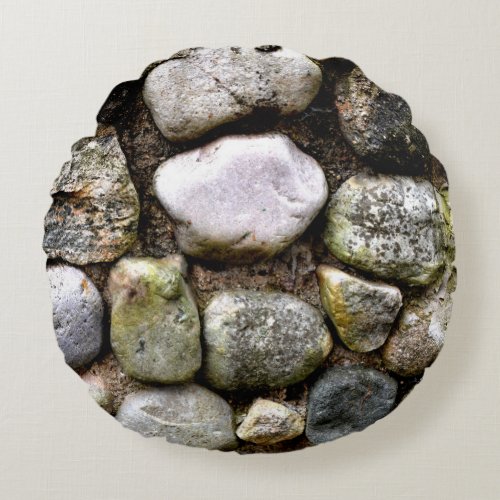 Field Stone rocks distressed stone rustic stone Round Pillow