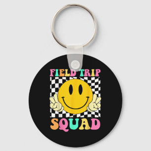 Field Trip Squad Groovy Field Day Hippie Smile Fac Keychain