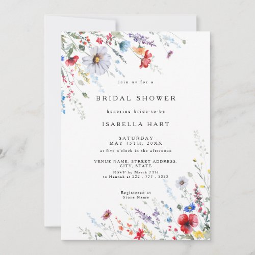 Field Wild Flower Boho Bridal Shower Invitation