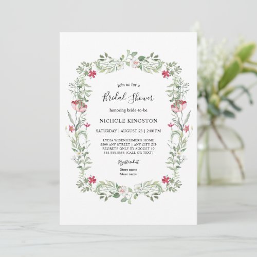 Field Wildflower Frame Bridal Shower Invitation