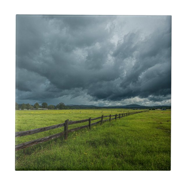 Field with a Wooden Fence Ceramic Tile (Front)