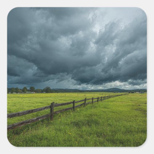 Field with a Wooden Fence Square Sticker