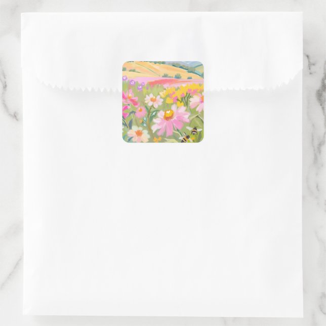 Field with Bees Square Sticker (Bag)
