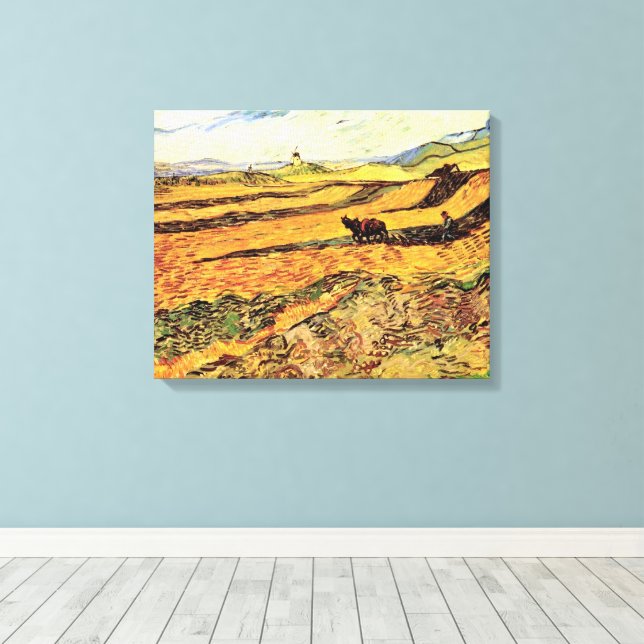 Field with Ploughman and Mill by Vincent van Gogh Canvas Print (Insitu(Wood Floor))