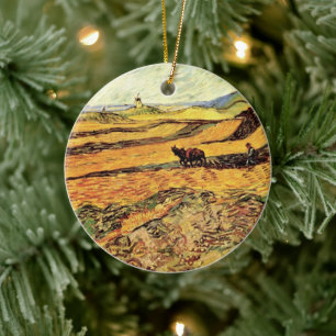 Field with Ploughman and Mill by Vincent van Gogh Ceramic Ornament