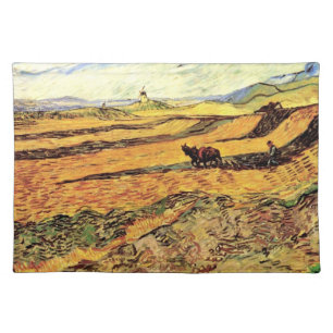 Field with Ploughman and Mill by Vincent van Gogh Cloth Placemat
