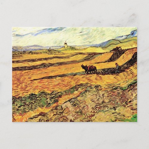 Field with Ploughman and Mill by Vincent van Gogh Postcard