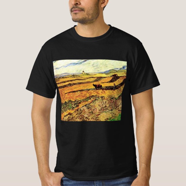 Field with Ploughman and Mill by Vincent van Gogh T-Shirt (Front)
