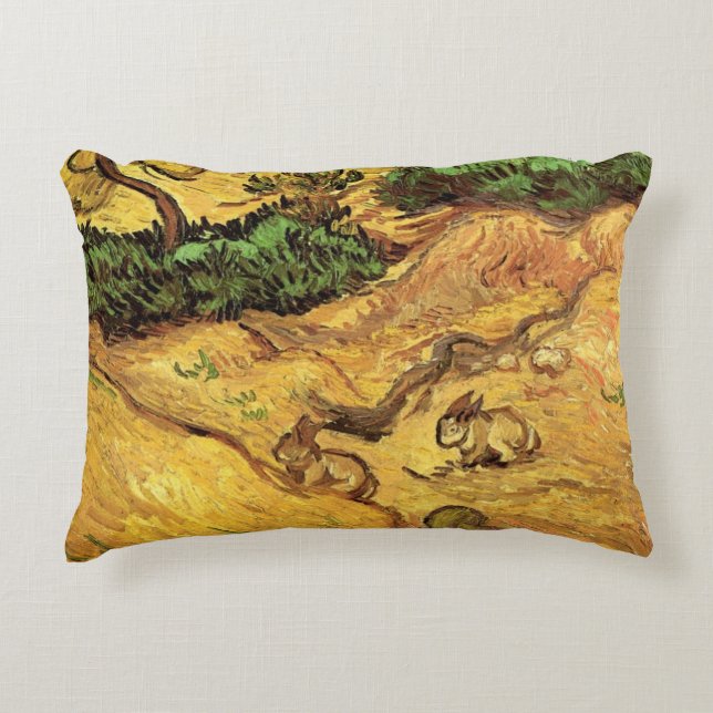 Field with Two Rabbits by Vincent van Gogh Accent Pillow (Front)