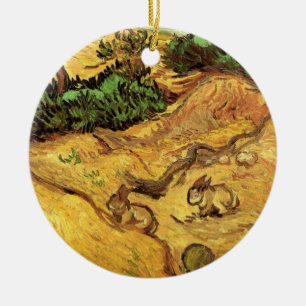 Field with Two Rabbits by Vincent van Gogh Ceramic Ornament