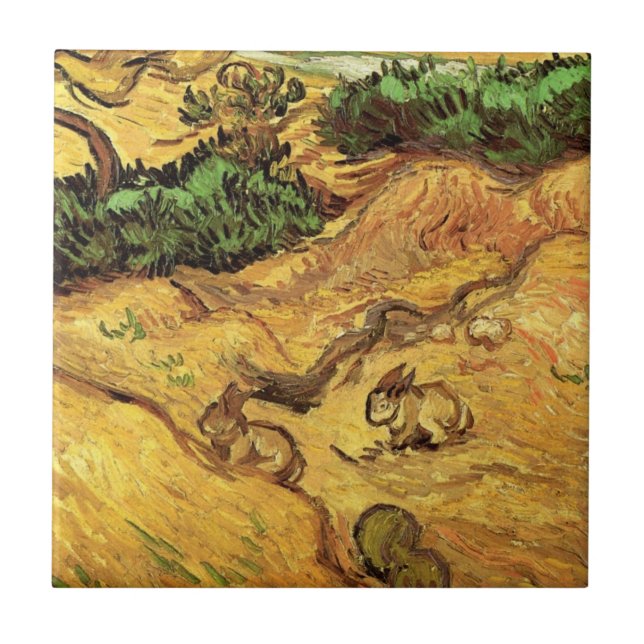 Field with Two Rabbits by Vincent van Gogh Ceramic Tile (Front)