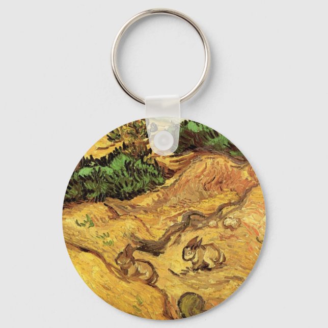 Field with Two Rabbits by Vincent van Gogh Keychain (Front)