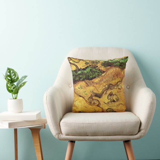 Field with Two Rabbits by Vincent van Gogh Throw Pillow (Chair)