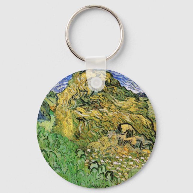 Field with Wheat Stacks by Vincent van Gogh Keychain (Front)