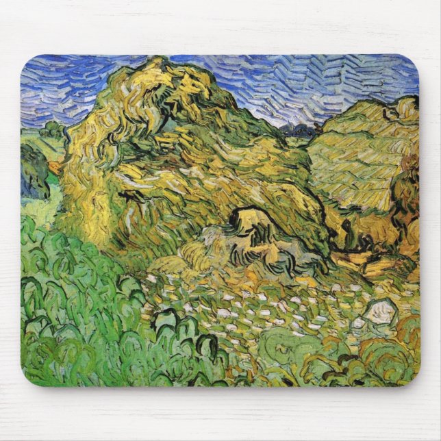 Field with Wheat Stacks by Vincent van Gogh Mouse Pad (Front)