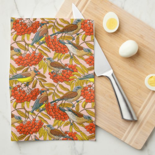 Fieldfares and waxwings on rowan bunches_2 bath kitchen towel