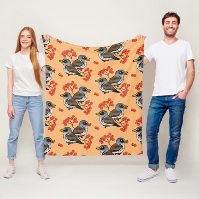 Fieldfares with Berries Fleece Blanket