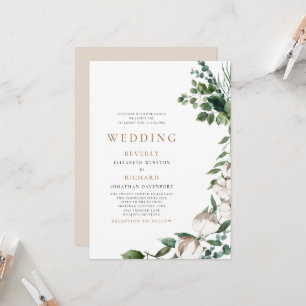 Fields of Cotton Tan & White No Parents Wedding Invitation