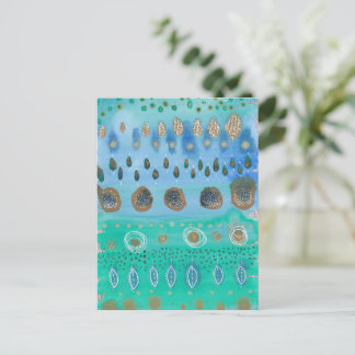 Fields of flowers watercolour art postcard