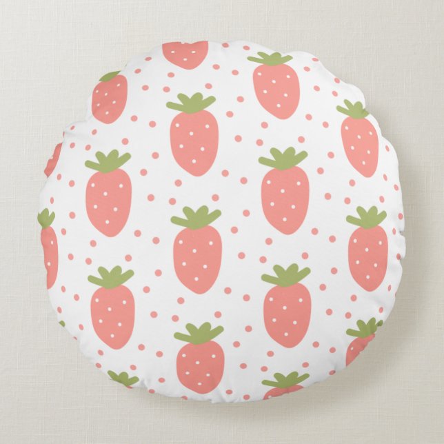 Fields of Strawberries Round Pillow (Front)