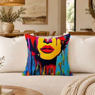 Fierce Abstract Woman Face Accent Pillow Design Ar