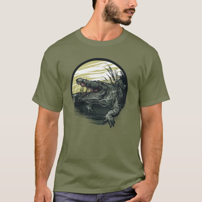 Fierce Alligator Swamp Illustration Art T-Shirt (Front)