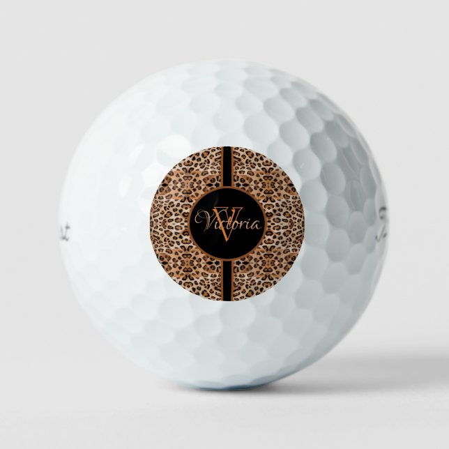 Fierce and Bold: Personalized Leopard Print Golf Balls (Front)
