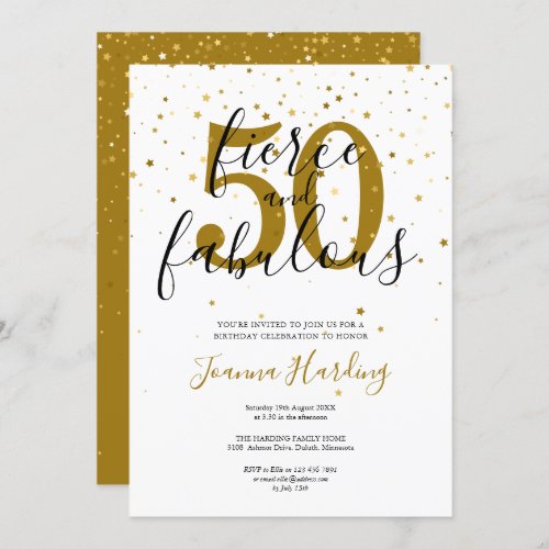 Fierce and Fabulous Gold and Black Birthday Invitation