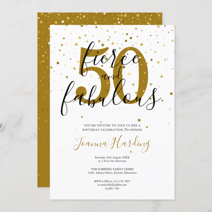 Fierce And Fabulous Gold And Black Birthday Invitation 