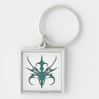 Fierce Aquamarine Tribal Line Art Illustration Keychain
