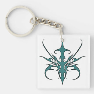 Fierce Aquamarine Tribal Line Art Illustration Keychain