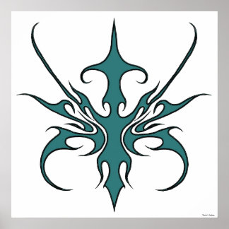 Fierce Aquamarine Tribal Line Art Illustration Poster