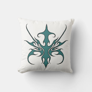 Fierce Aquamarine Tribal Line Art Illustration Throw Pillow