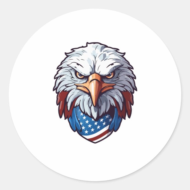 Fierce Bald Eagle Head with USA Bandana Classic Round Sticker (Front)