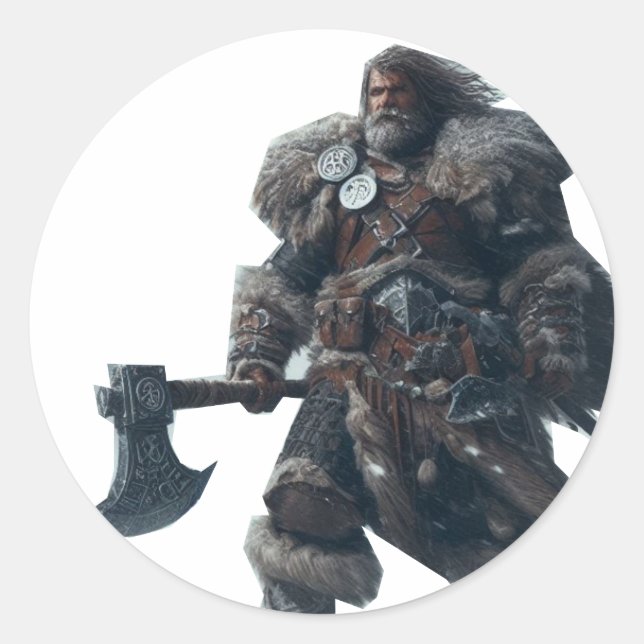 Fierce Barbarian Warrior with Ancient Axe  Classic Round Sticker (Front)