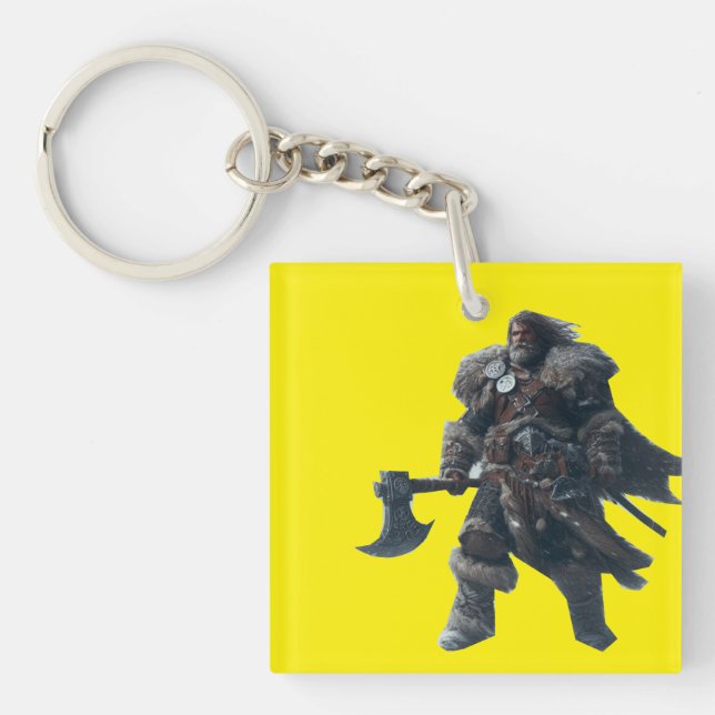 Fierce Barbarian Warrior with Ancient Axe  Keychain (Front)