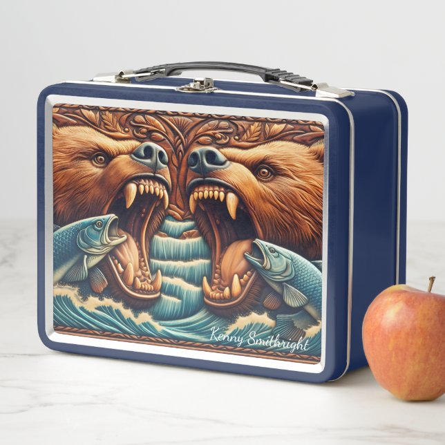 Fierce Bear Hunting in Rushing Rapids Metal Lunch Box (In Situ)