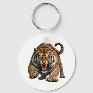 Fierce Bengal Tiger Mid Pounce Wildlife Keychain