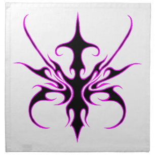 Fierce Black and Pink Tribal Line Art Illustration Cloth Napkin