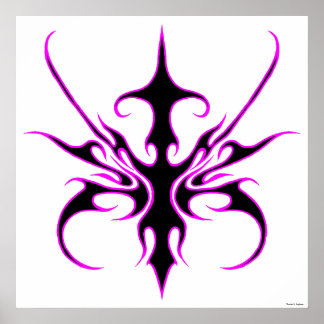 Fierce Black and Pink Tribal Line Art Illustration Poster