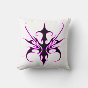 Fierce Black and Pink Tribal Line Art Illustration Throw Pillow