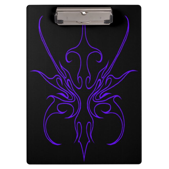 Fierce Black and Purple Tribal Line Art Clipboard (Front)