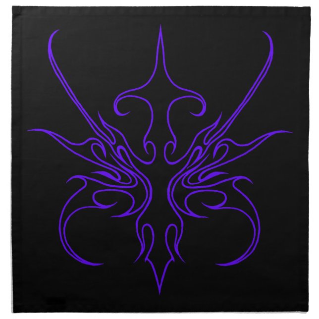 Fierce Black and Purple Tribal Line Art Cloth Napkin (Front)