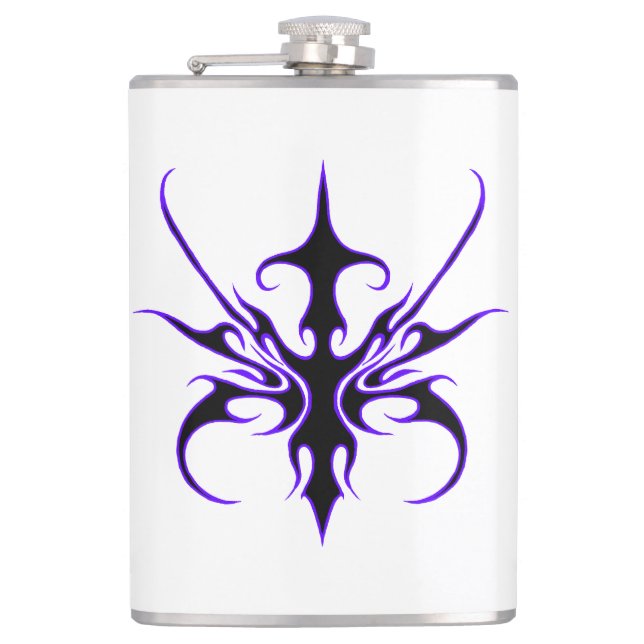 Fierce Black and Purple Tribal Line Art Flask (Front)