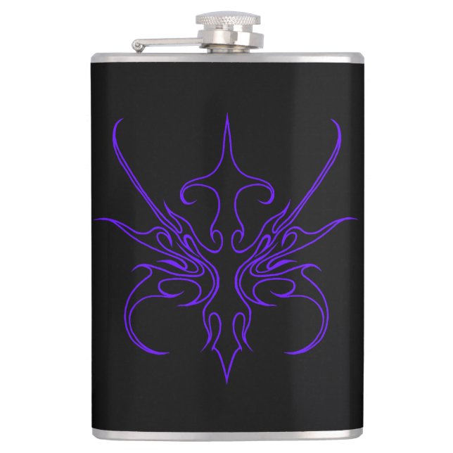 Fierce Black and Purple Tribal Line Art Flask (Front)